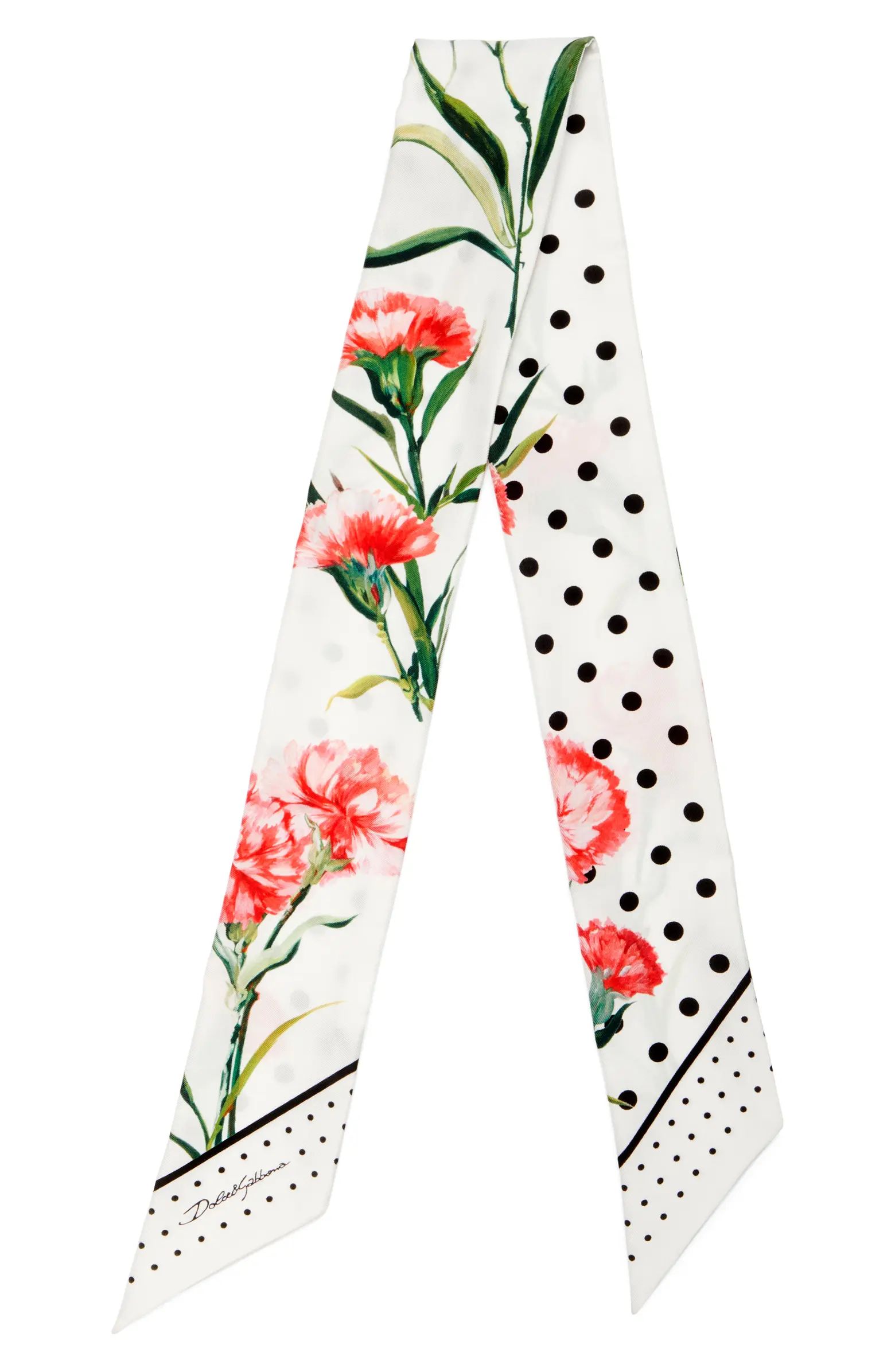 Polka Dot & Floral Print Silk Skinny Scarf | Nordstrom