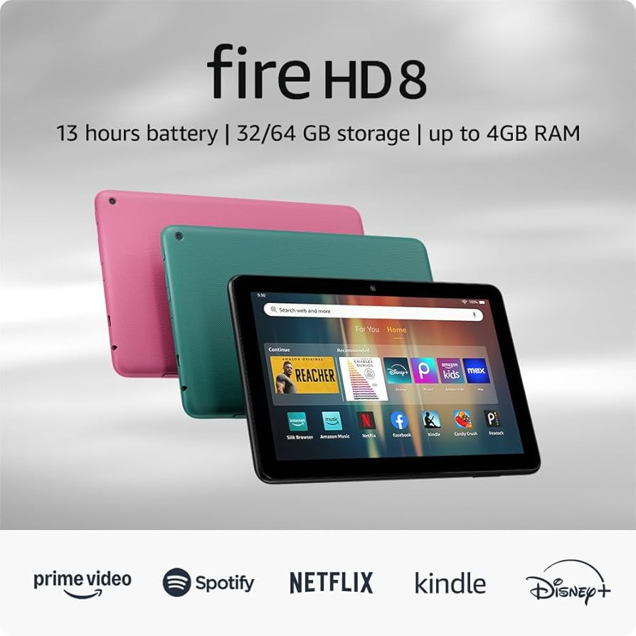 Amazon Fire HD 8 tablet (newest model), 8” HD Display, 3GB memory, 32GB, designed for portable ... | Amazon (US)