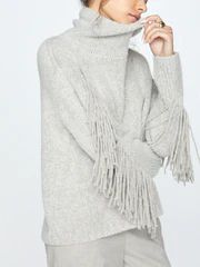 Brochu Walker Women's Deaville Fringe Sweater, Light Grey | Brochu Walker