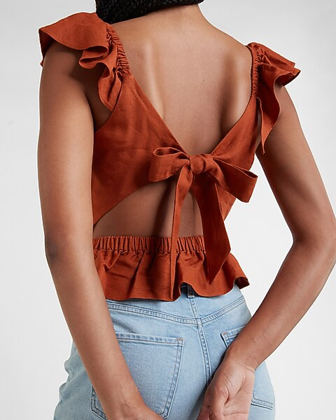 Linen-Blend Ruffle Cut-Out Back Peplum Tank$54.00$54.005 out of 5 stars3 Reviewscopper 412$54.00P... | Express