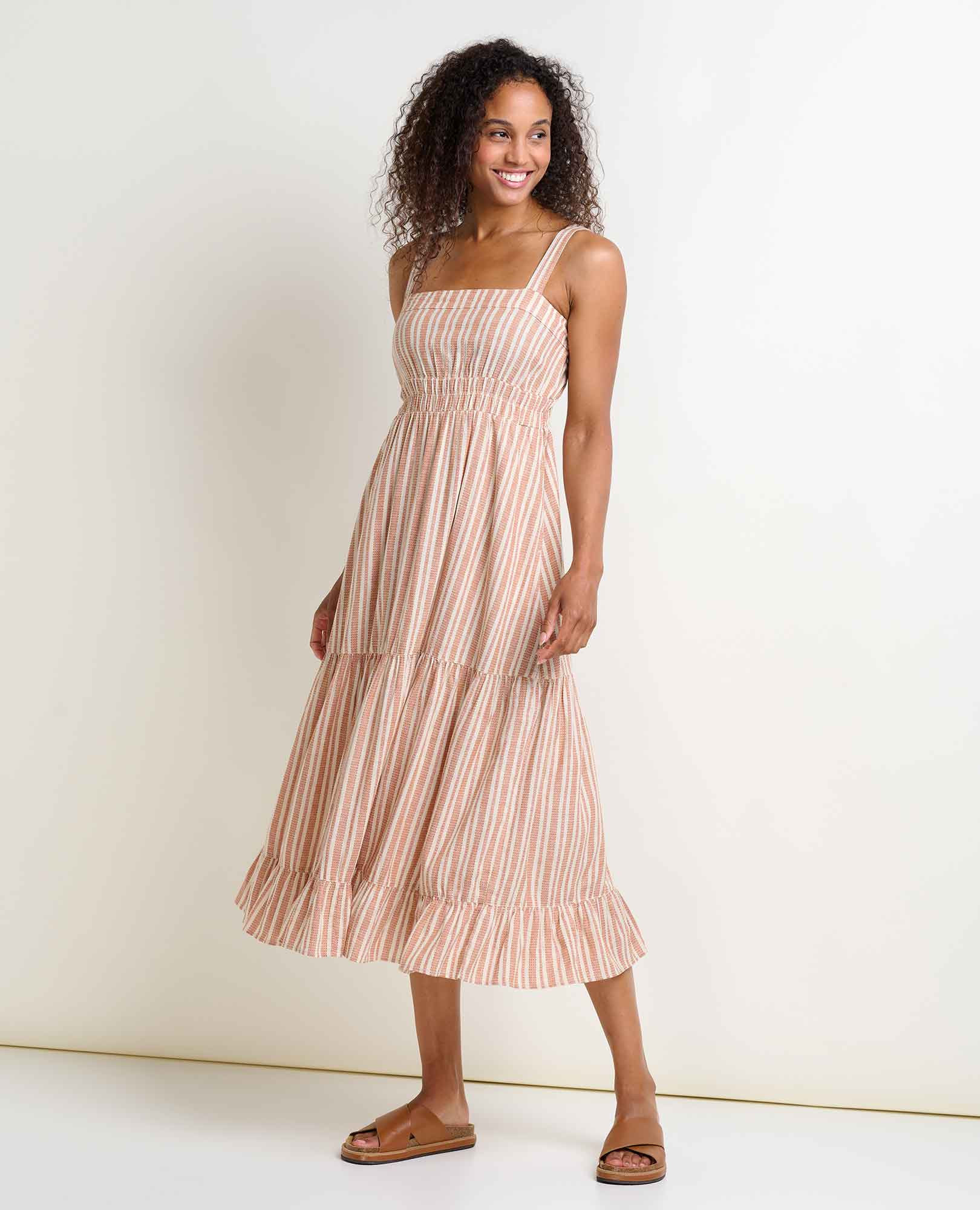Taj Hemp Tiered Midi Dress Salt Dobby / L | Toad&Co