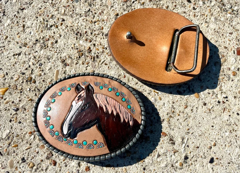 Tooled Leather Belt Buckle - Etsy | Etsy (US)