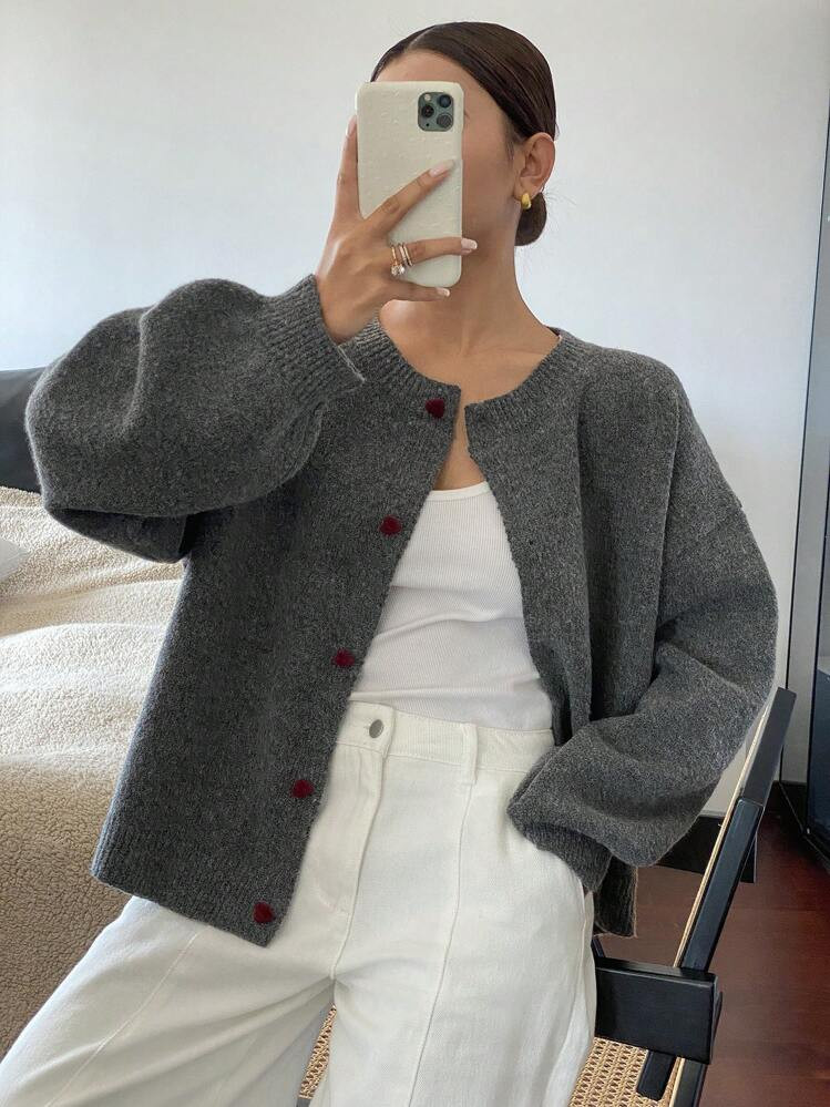 DAZY Chaqueta De Mujer Con Decoración De Corazón En El Puño Y Cuello Redondo | SHEIN