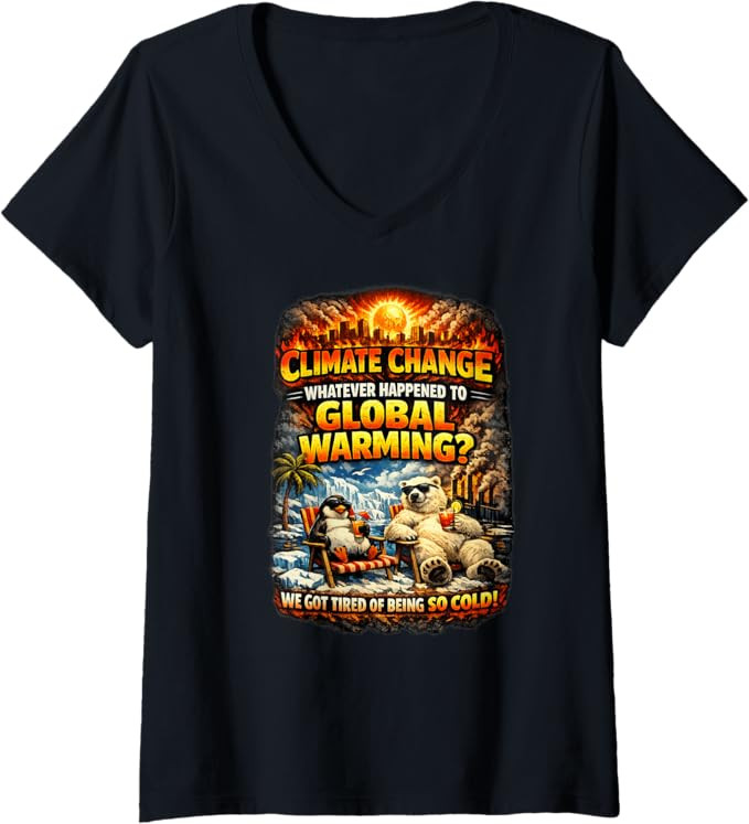 Women's Climate Change Funny Graphic Global Warming Humor V-Neck T-Shirt | Amazon (US)