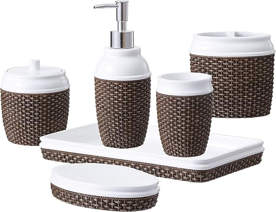 Motifeur Bathroom Accessories Set, 6-Piece Resin Bath Accessory Complete Set with Lotion Dispense... | Amazon (US)
