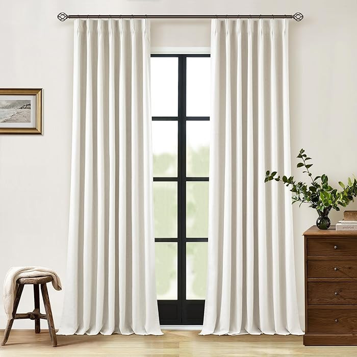 Pinch Pleated Linen Blackout Curtains 96 Inches Long for Living Room 2 Panel Set Cream Ivory 100%... | Amazon (US)