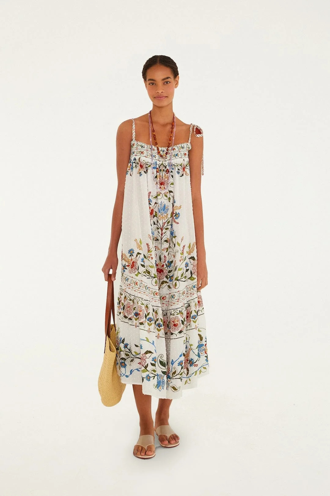 Off-White Stitched Garden Long Dress, STITCHED GARDEN OFF-WHITE / S | FarmRio (US)