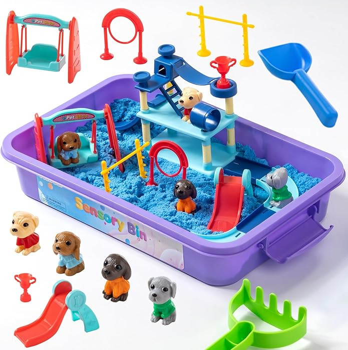 Pet Track Set, Pet Sensory Bin for Kids, All-in-One Animal Sensory Sand Kit with Dog Playset & To... | Amazon (US)