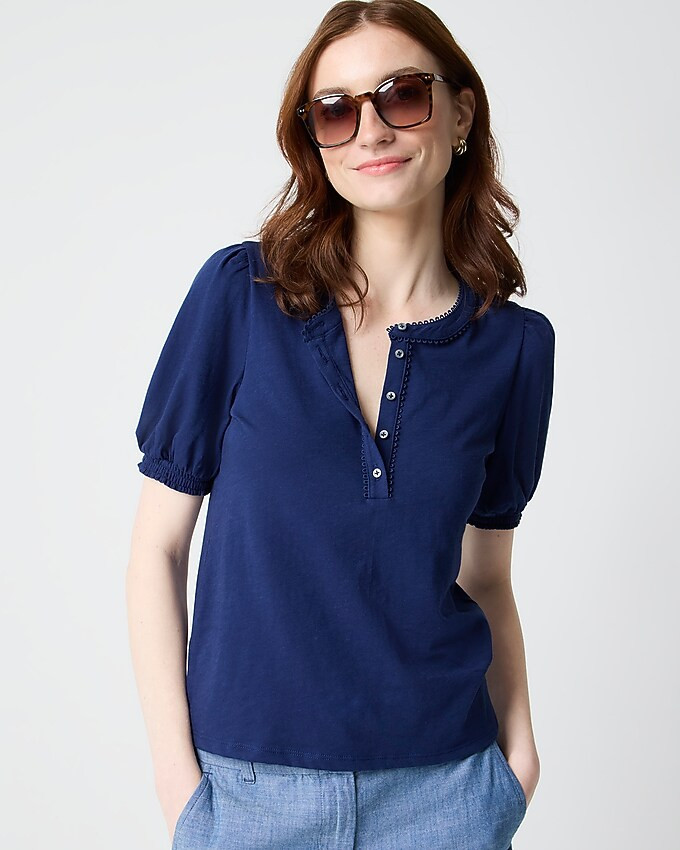Smocked henley knit top | J.Crew Factory