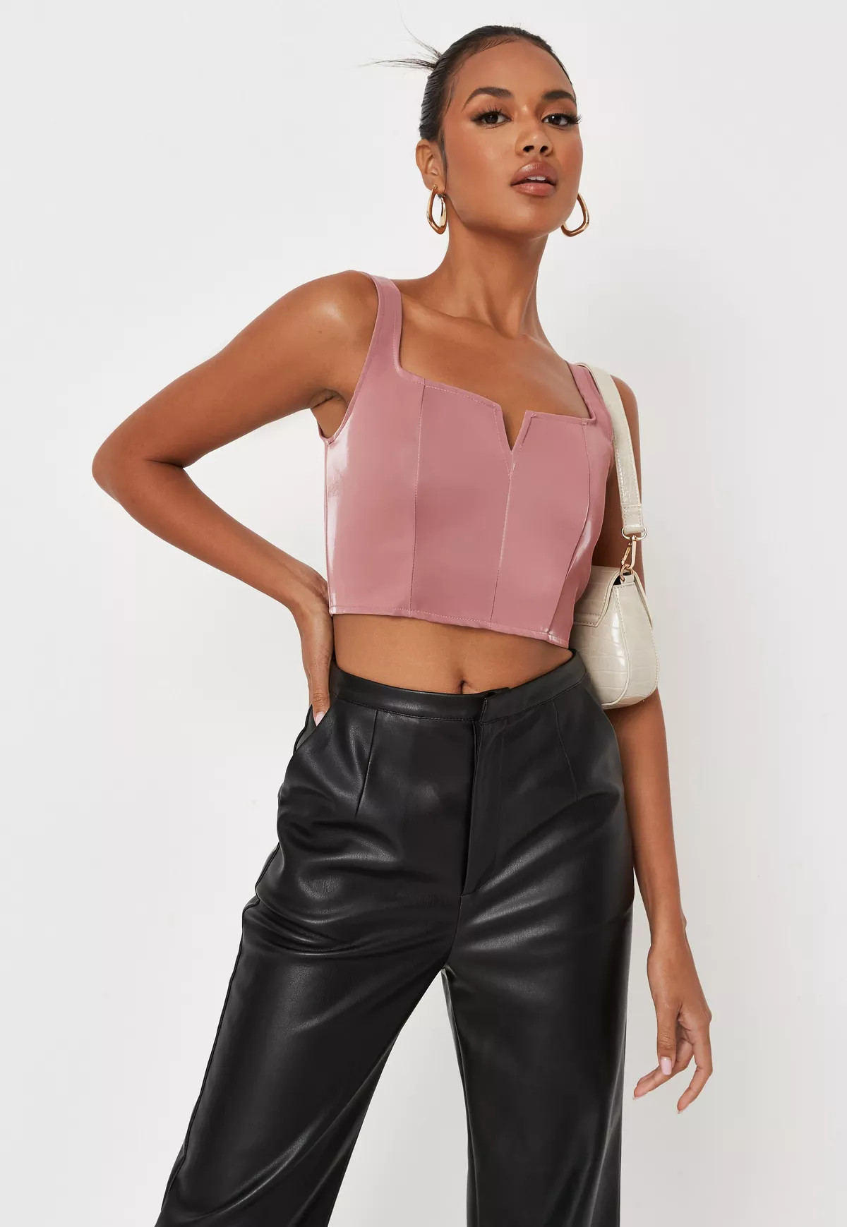 Missguided - Pink Matte Vinyl Notch Corset Top | Missguided (US & CA)