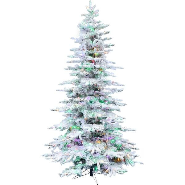 Fraser Hill Farm 10-Ft. Flocked Mountain Pine Christmas Tree with Multi-Color LED String Lighting... | Bed Bath & Beyond