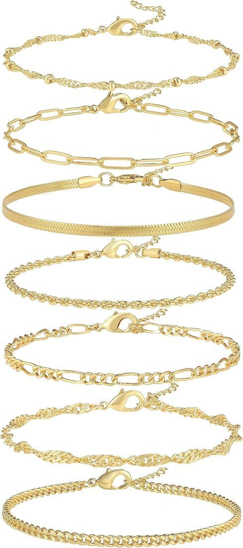 Reoxvo Dainty Bracelets for Women Trendy, Sterling Silver Plated Chain Bracelet Set for Women Sta... | Amazon (US)