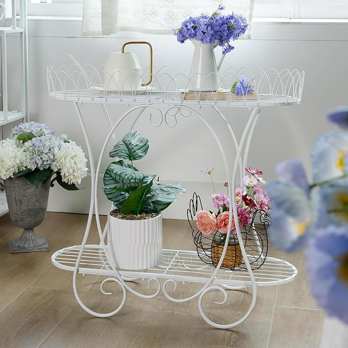 White Oval Plant Stand with Lattice Base, French Entryway Decor for Plants, Elegant Floor Flower ... | Amazon (US)