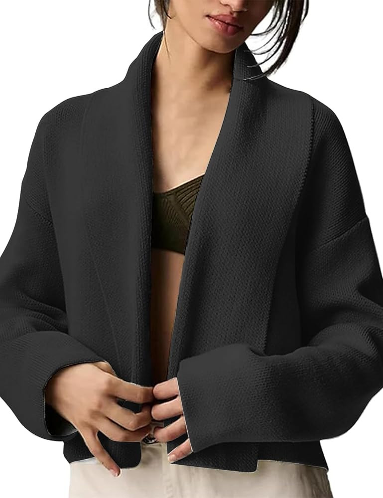 Womens Cropped Cardigan Sweaters Open Front Coatigan Jacket Long Sleeve Sweater Coat Trendy Fall ... | Amazon (US)