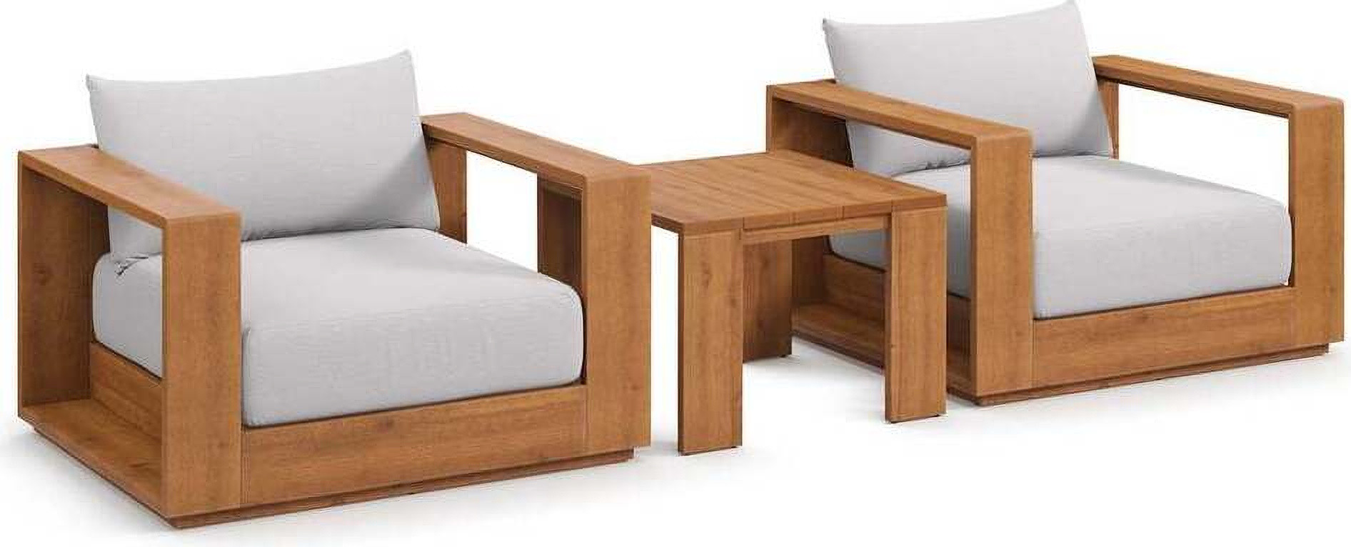 Tahoe Outdoor Patio Acacia Wood 3 Piece Furniture Set In Natural and Light Grey | 1stopbedrooms