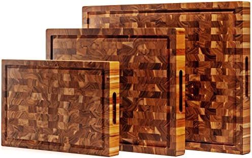 Ziruma Set of 3 End Grain Teak Cutting Boards (Extra Large: 24x18x2 in + Large: 20x15x2 in + Medium: | Amazon (US)