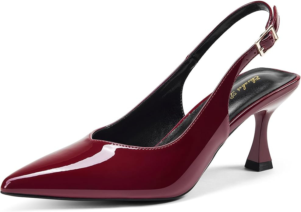 Elisabet Tang Women's Kitten Heel Slingback Low Pumps 3 Inches Stiletto Pointed Closed Toe Elegan... | Amazon (US)