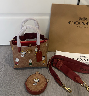 COACH X PEANUTS CBF74 Willow Tote Bag 18, Signature Canvas Removable zip pouch | eBay US