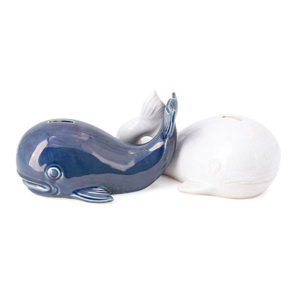 IMAX Home A0290218 Murray Ceramic Whale Piggy Banks - Set of (2) - Blue / White (Blue / White) | Bed Bath & Beyond