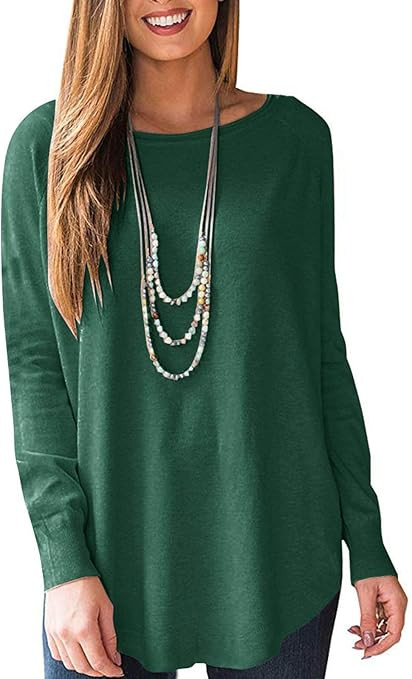 Uincloset Womens Long Sleeve Round Neck Tunic Casual Pullover Fall Tops | Amazon (US)