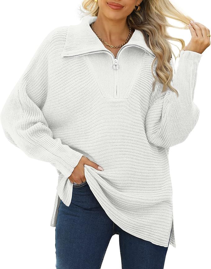 SAMPEEL Women's Long Sleece 1/4 Zipper Collar Pullover Sweaters Drop Shoulder Oversized Slouchy S... | Amazon (US)