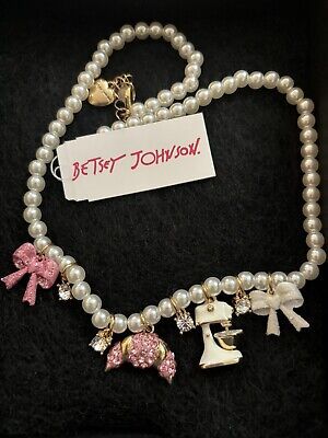 Betsey Johnson Faux Pearl Enamel Charm Croissant Baker Mixer Bow Necklace NEW  | eBay | eBay US