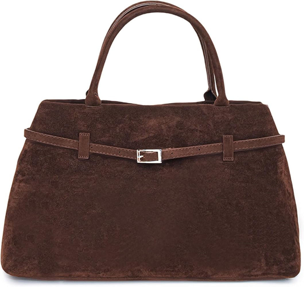 Suede Tote Bags for Women Brown Suede Bag Vintage Satchel Bag Top Handle Handbag with Magnetic Cl... | Amazon (US)