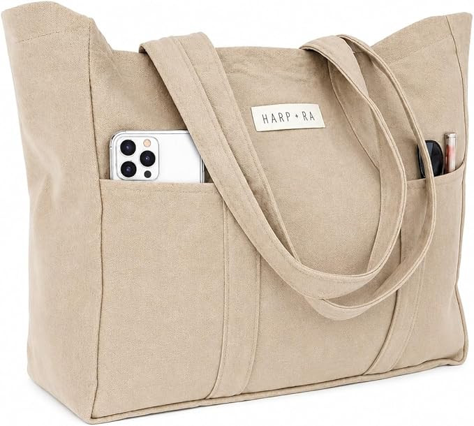 26L Harp + Ra Unstructured Extra Large Canvas Tote Bag for Women, Open Top, No Zipper, Laptop Sle... | Amazon (US)