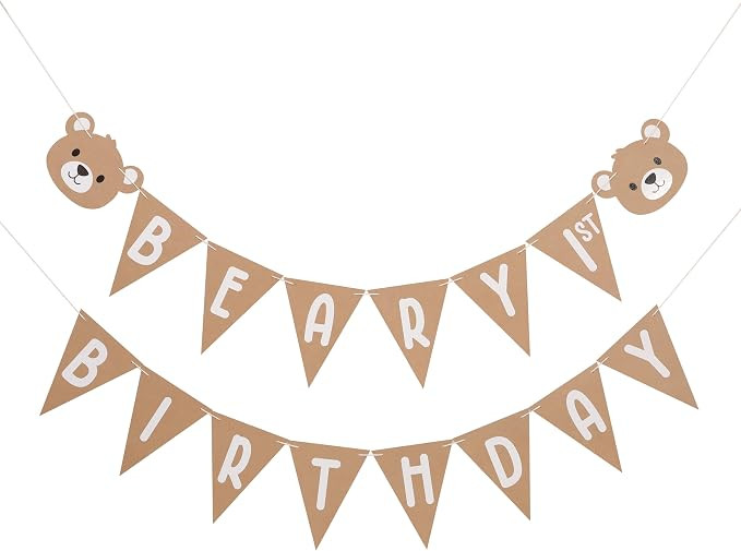 Beary First Birthday Banner - Bear First Birthday Decorations,Neutral Birthday Bear Theme Party B... | Amazon (US)