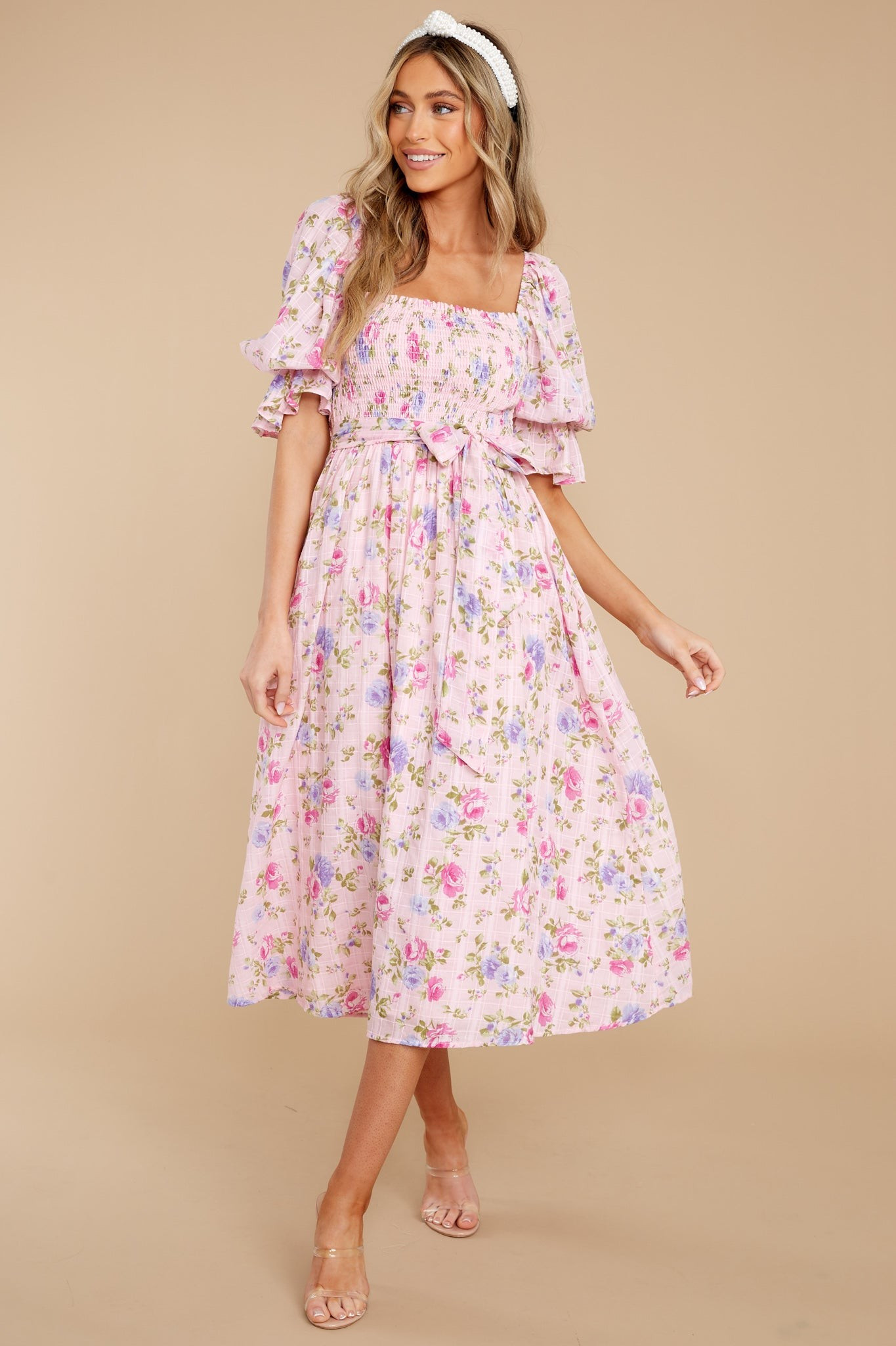 Someone I Adore Pink Multi Floral Print Cotton Midi Dress | Red Dress 