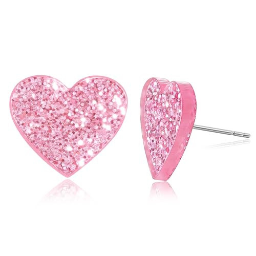 Trinckle Pink Heart Stud Earrings for Women, Valentines Day Earrings as Valentines Gifts for Girls, Small Heart Earrings as Valentine Jewelry Glitter Gift for Girlfriend Mom Wife Sister Daughter | Amazon (US)