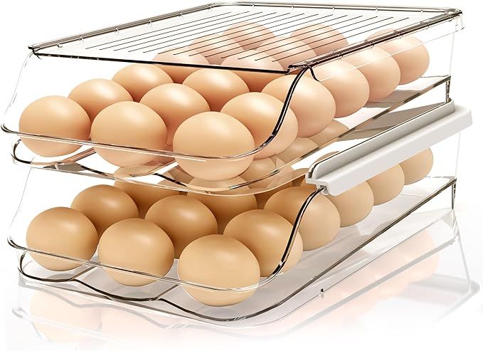 Utopia Kitchen Rolling Egg Container for Refrigerator with Lid - Pack of 2 Stackable Plastic Egg ... | Amazon (US)