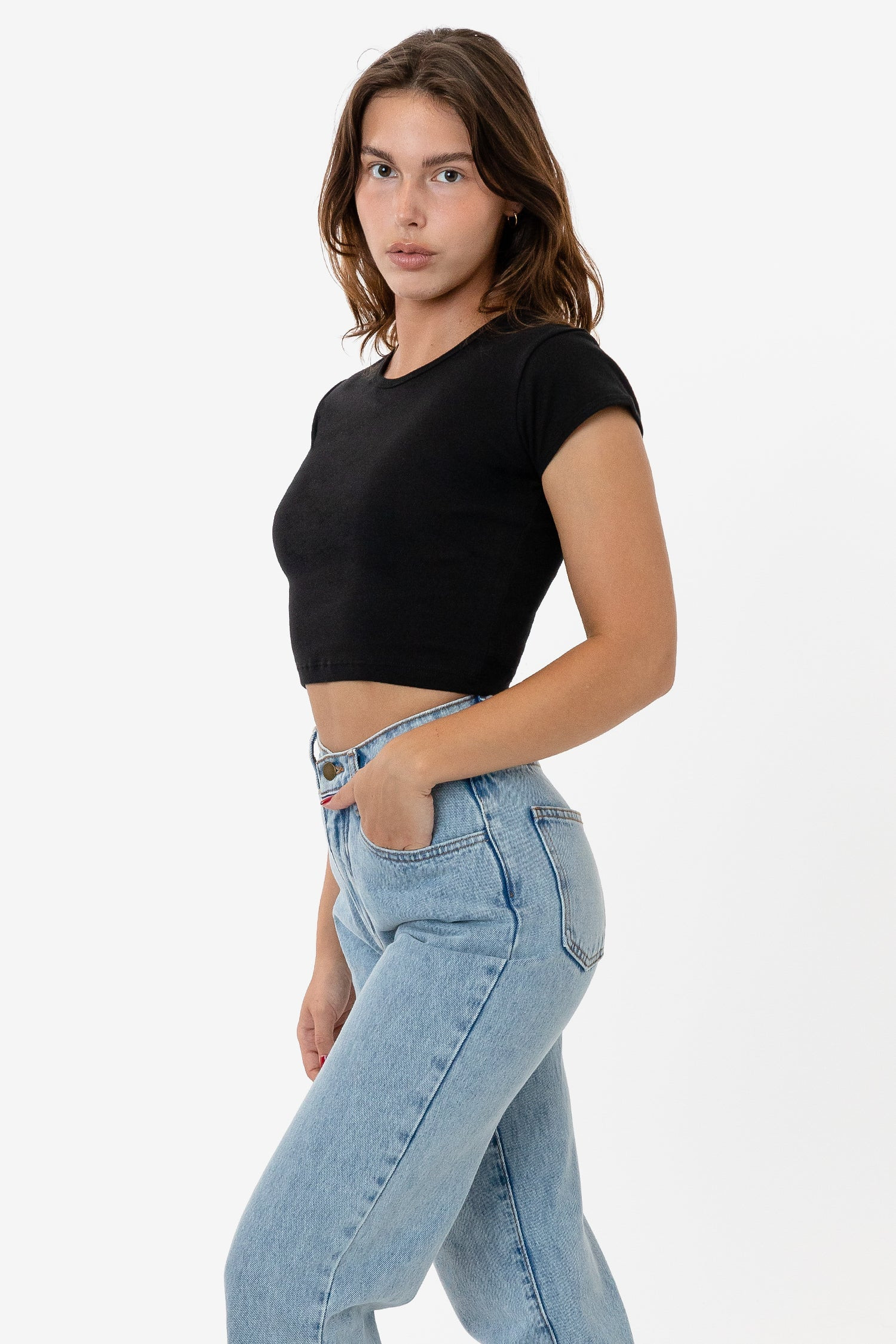 43035 - Cap Sleeve Baby Rib Crop Top | Los Angeles Apparel
