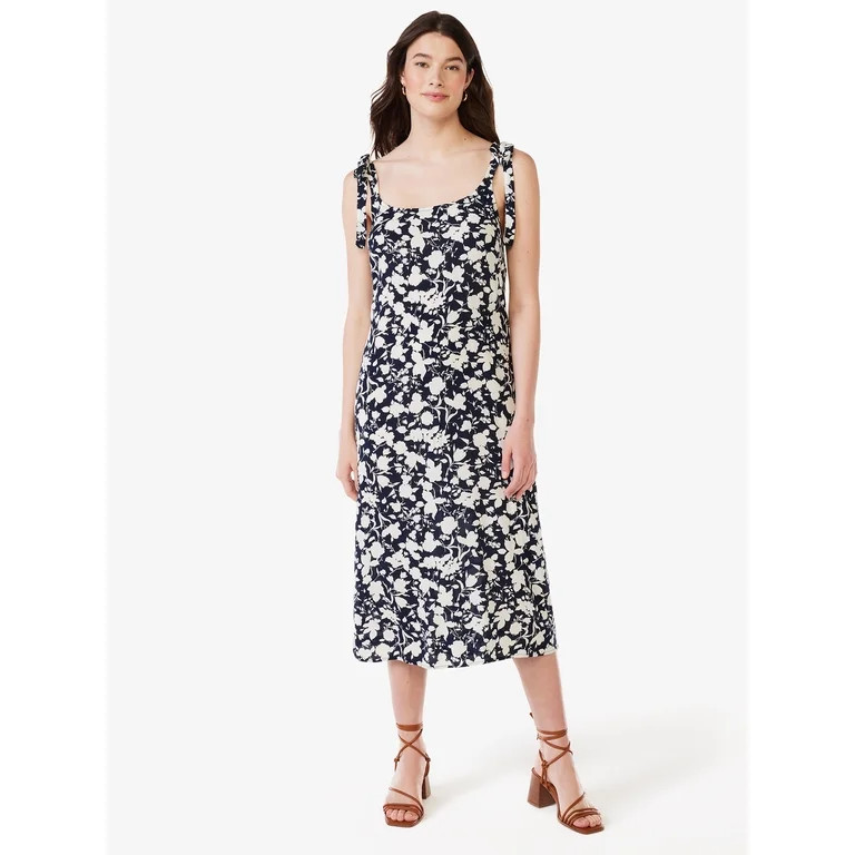 Free Assembly Women's Sleeveless Tie Shoulder Midi Slip Dress, Sizes XS-XXXL | Walmart (US)