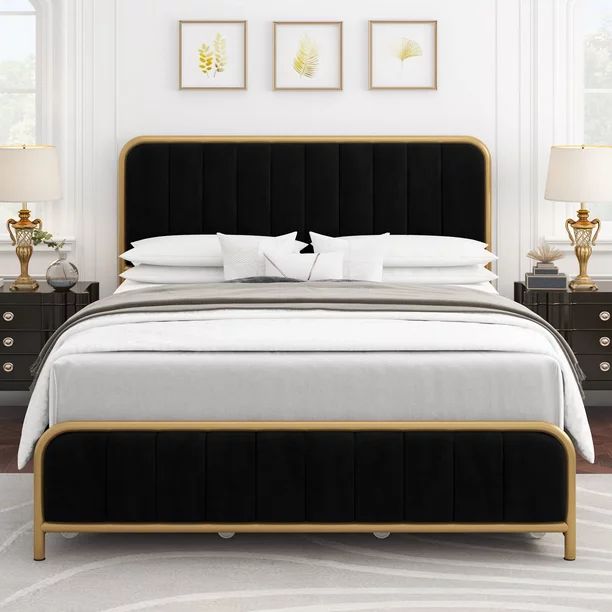 Homfa Queen Size 4 Drawers Storage Bed, Gold Platform Bed Frame with Tufted Upholstered Headboard... | Walmart (US)
