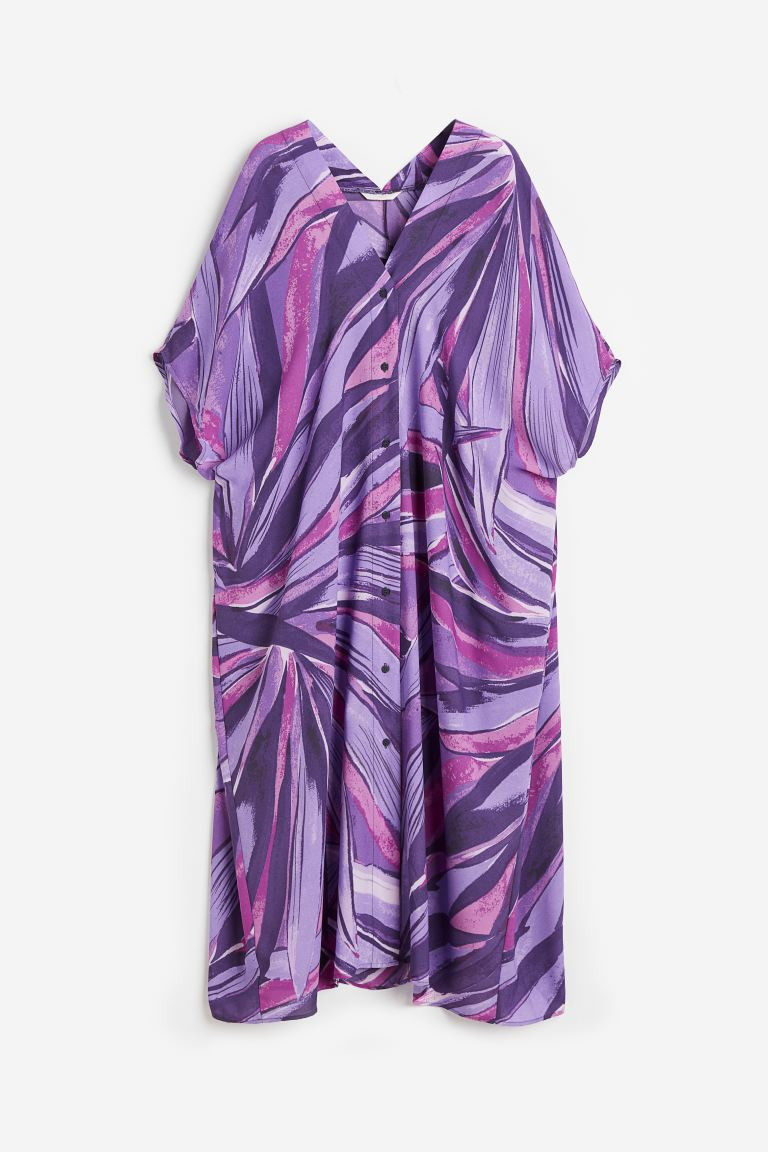 Oversized Kaftan Dress - V-neck - Short sleeve - Purple/patterned - Ladies | H&M US | H&M (US + CA)