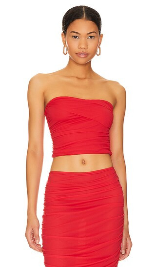 Niko Ruched Tube Top in Hibiscus | Revolve Clothing (Global)