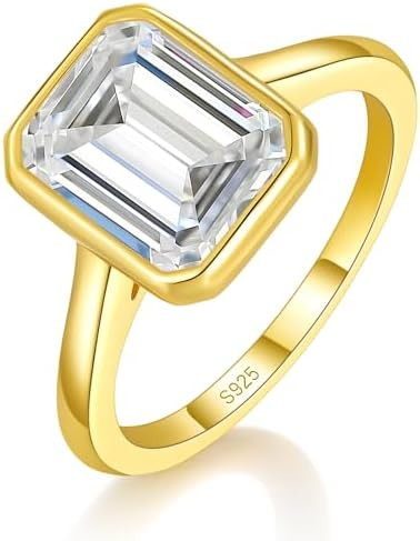 4CT Emerald Cut Moissanite Engagement Ring For Women, Bezel Set Solitaire D Color VVS1, 925 Sterl... | Amazon (US)