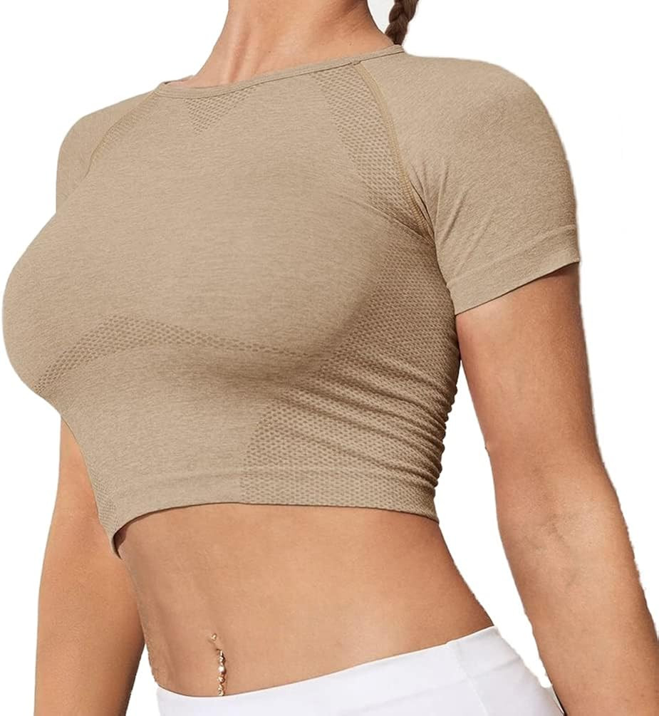 Vanoluya Women Workout Crop Top Seamless Shirt Athletic Yoga Short Sleeve Fitness Tight Tee Gym C... | Amazon (US)