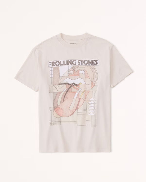 Oversized Boyfriend Heavyweight Rolling Stones Graphic Tee White Tee Top Abercrombie Outfit | Abercrombie & Fitch (US)
