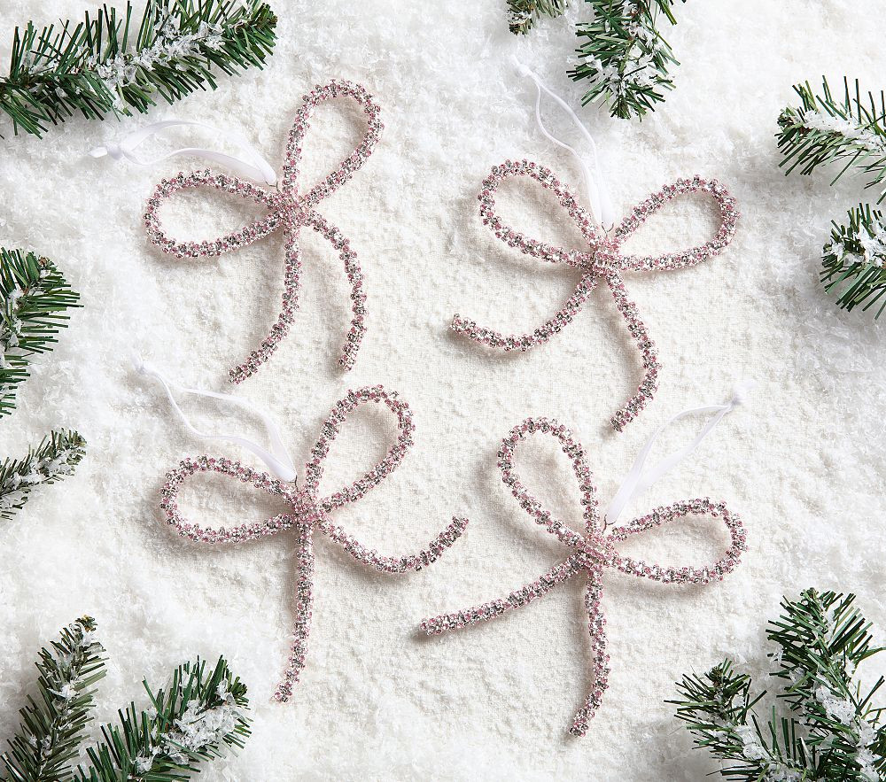 Pink Sparkle Bow Ornaments, Set of 4 | Pottery Barn Kids