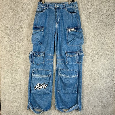 Fubu Forever 21 Baggy Y2K Skater Cargo Wide Leg Jeans Large Size 30 Womens | eBay US