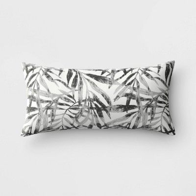 Printed Palms Lumbar Outdoor Throw Pillow Gray/White - Threshold™ | Target