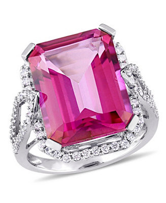 Pink Topaz (14 1/2 ct. t.w.) and Diamond (1/2 ct. t.w.) Ring in 14k White Gold - Macy's | Macy's