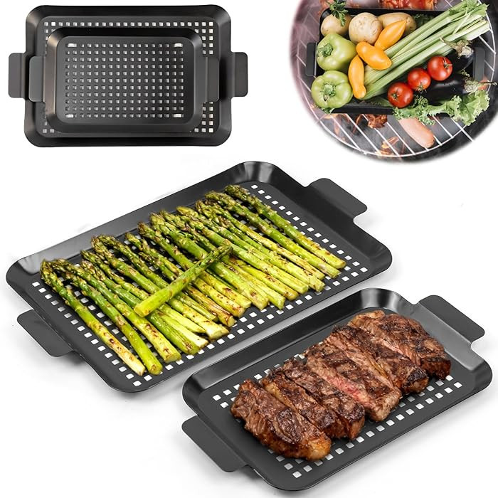 2PCS Grill pan: Grill topper for outdoor grill - Non-stick enamel coating grill topper suitable f... | Amazon (US)
