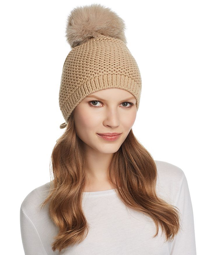 Slouchy Hat with Fox Fur Pom-Pom - 100% Exclusive | Bloomingdale's (US)