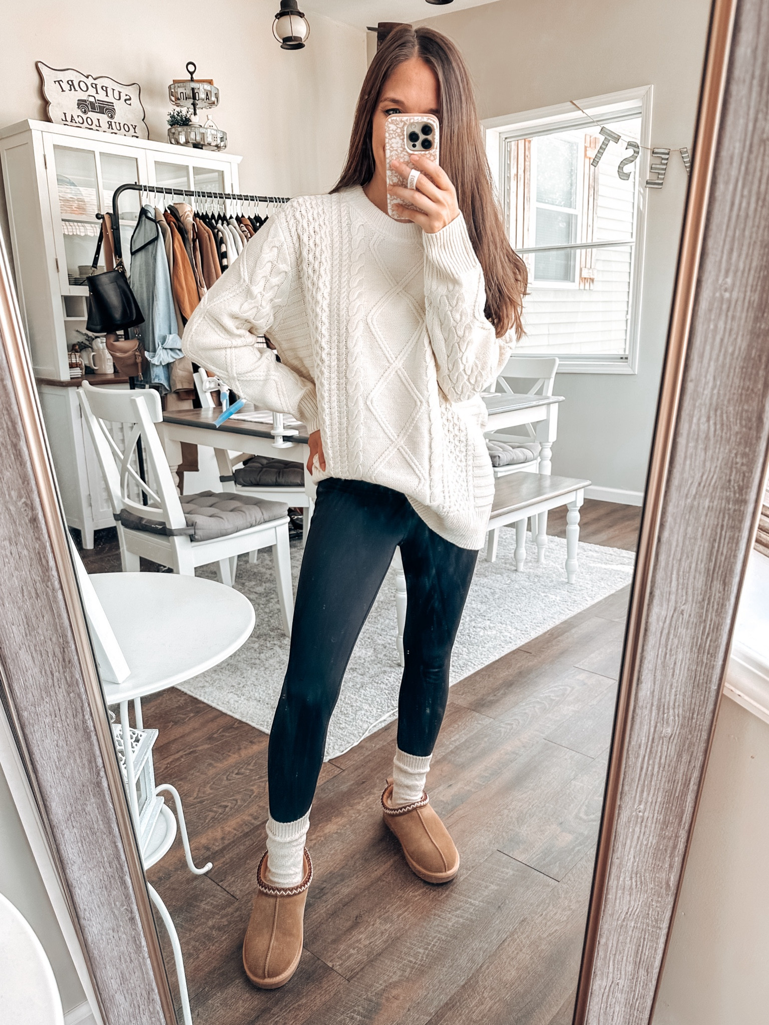 Morning routine outfit! 
Sweater small 
Leggings small short 
Socks target 
Shoes tts 

#LTKStyleTip #LTKFindsUnder100 #LTKFindsUnder50