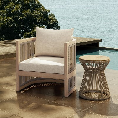 Christopher Knight Home Bonita Outdoor Rope Weave Acacia Wood Club Chair with Cushions, Light Teak/Beige, Single | Target