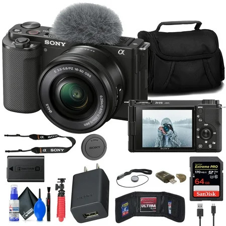Sony ZV-E10 Mirrorless Camera with 16-50mm Lens + 64GB Card + More | Walmart (US)