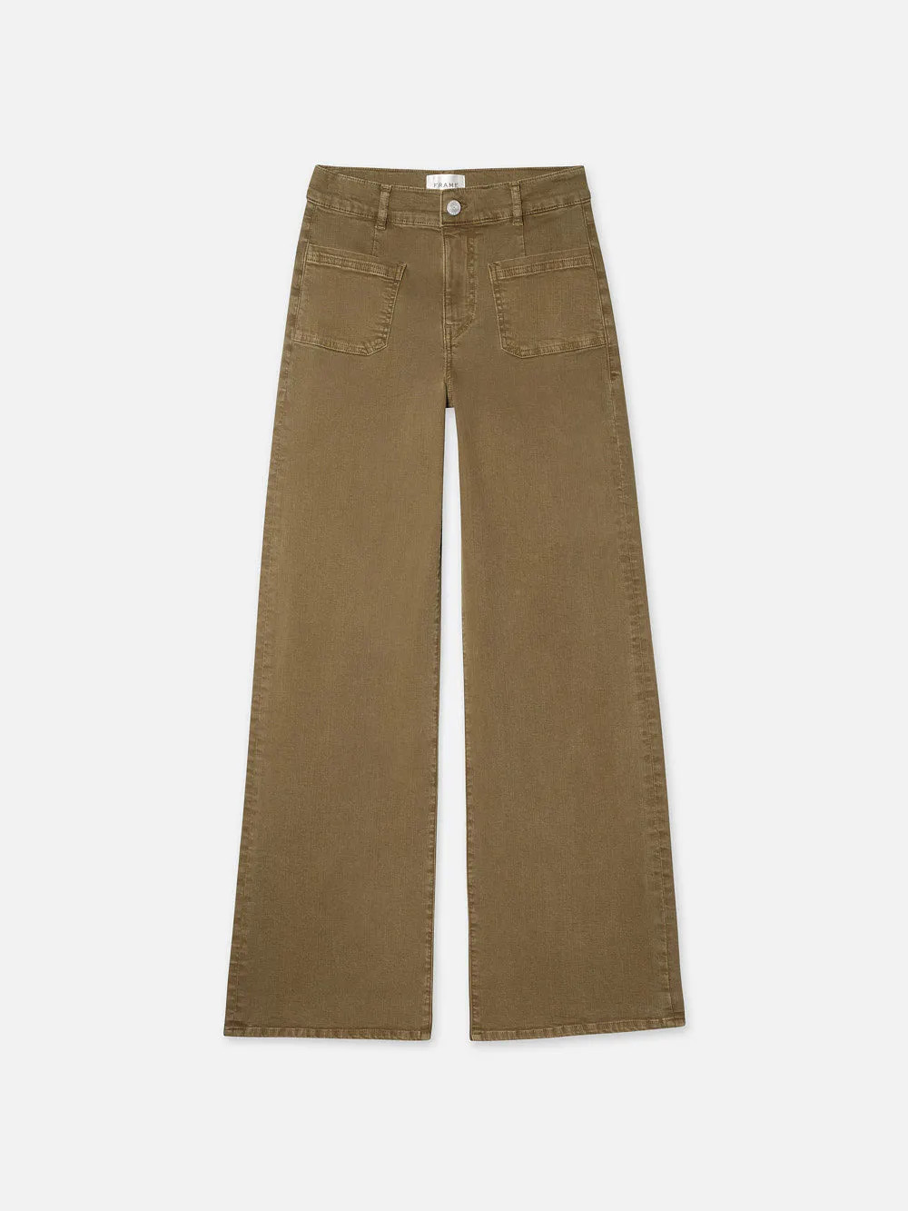 Le Slim Palazzo Bardot Pocket  in  Khaki Green | Frame Denim